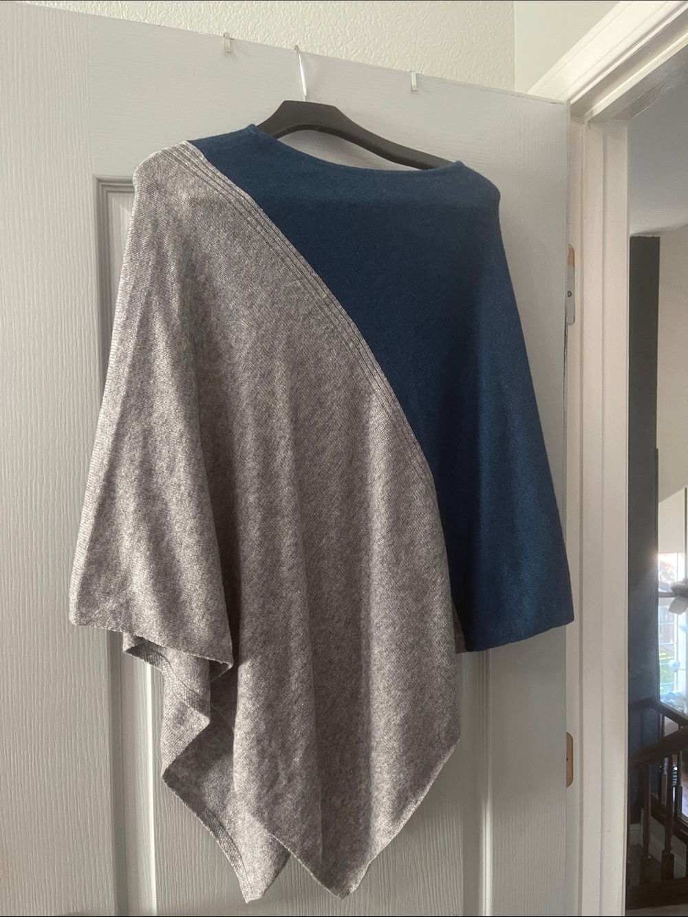 Celeste Gray and Navy Colorblock Poncho